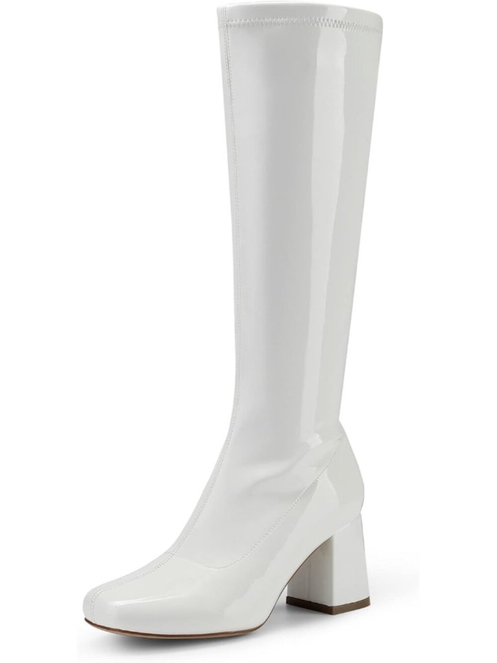 DREAM PAIRS Women's White Wide Calf Square Toe Chunky Knee High Gogo Boot Shoes